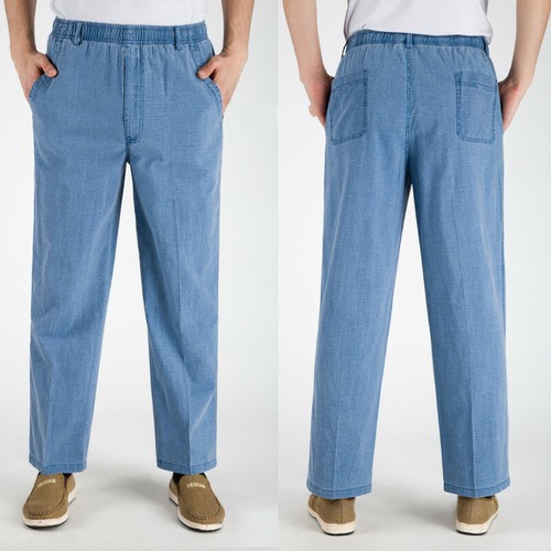 Mens Linen Breathable Straight Leg Elasticated Waist Pants Long Trousers Casual - Picture 2 of 25