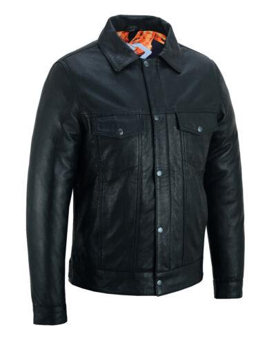 Chaqueta de Camionero Gallanto Fernando para Hombre de Cuero Negra con Cremallera y Broches de Presión - Imagen 3 de 7