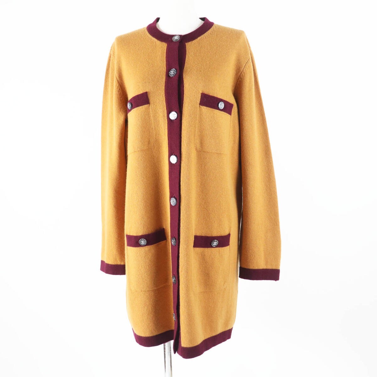 CHANEL Cashmere Coco Mark Button Bicolor Long-Sleeve Knit