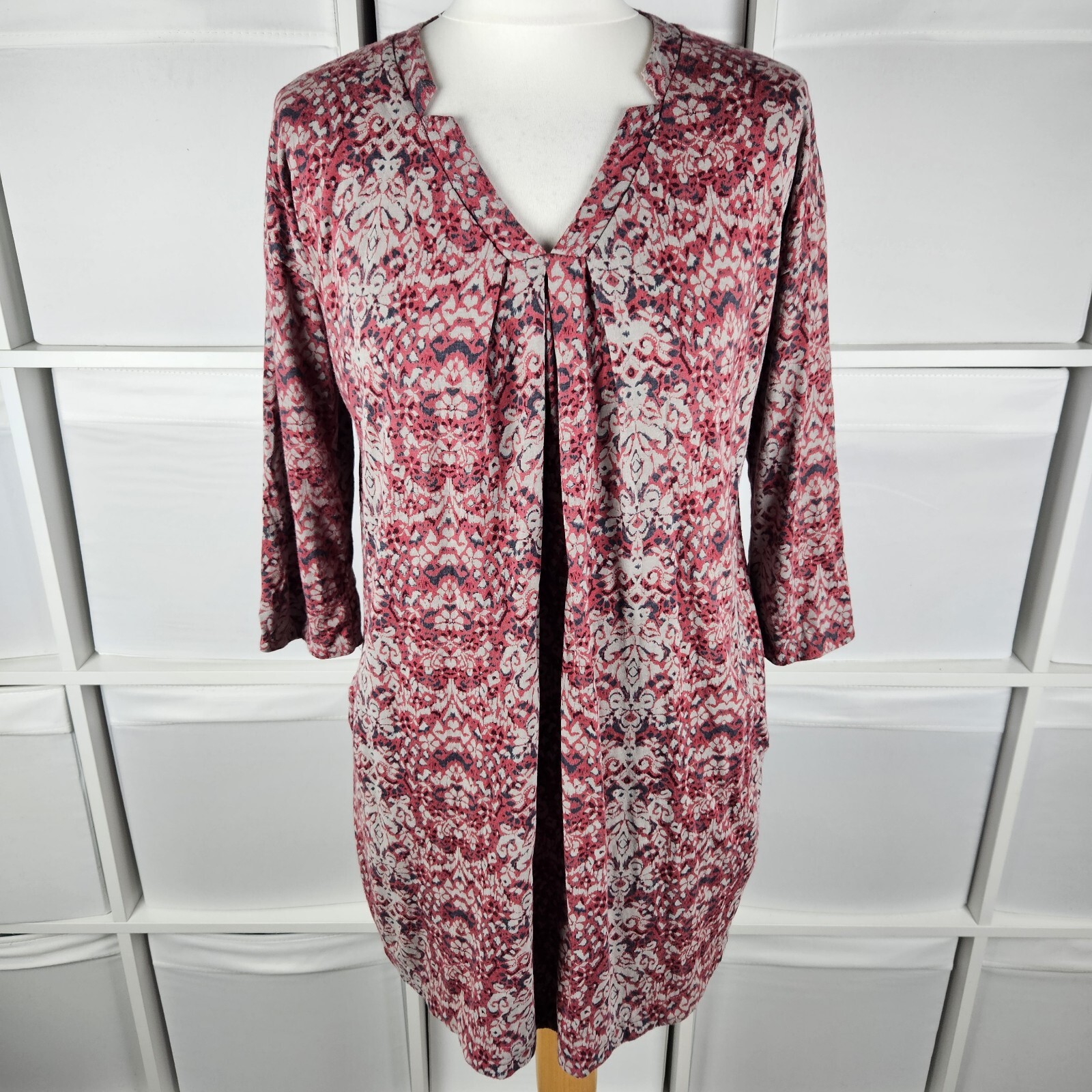 White Stuff Dusky Pink Tunic Top Size 12 Cotton / Modal Pockets Jacquard Floral