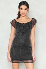 BEAUTIFUL LADIES BLACK GLITTERY DRESS (UK SIZE 8)  - BRAND NEW