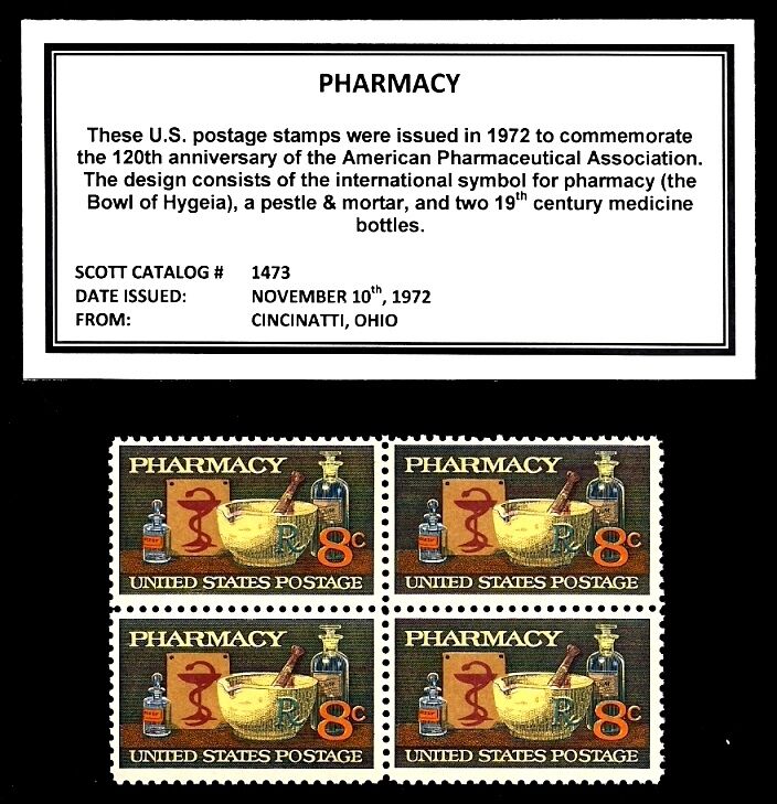 1972 - PHARMACY (APA) - #1473 Mint -MNH- Block of Four Postage Stamps