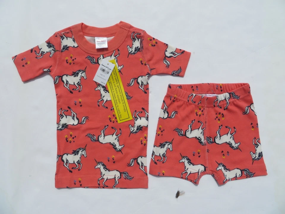 Pijama Hanna Andersson 90 Meninas 3T Curto John Algodão Orgânico Unicórnios NOVO - Imagem 3 de 4