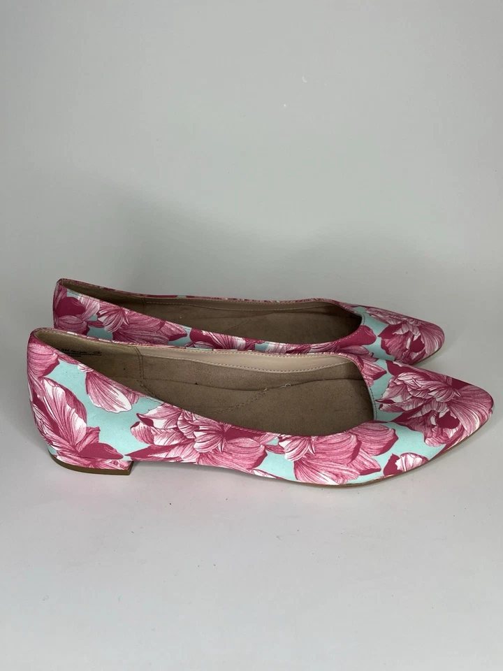Zapatos planos aerosoles para mujer talla 9,5 M estampado floral textil rosa azul Foto 4 de 4