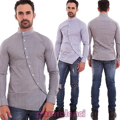 Herren Hemd Koreanisch Casual Slim Fit Langarm Schrägknöpfe Neu 150653