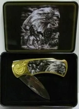 Collectible Folding Pocket Knife with Matching Tin|Native American Eagle PK20424