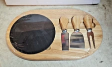 Three Piece Oval Slate & Wood Cheese Board Set; NIB