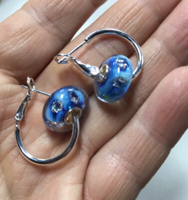 Elfbeads blau Blase Glas Perlen Reifen Ohrringe Sterlingsilber