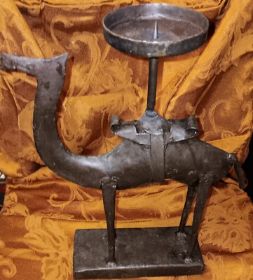 Vintage Metal Primitive Camel Sculpture Candleholder  Made By Hand India 12.5''