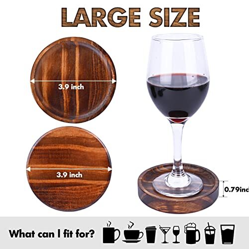 Coasters for Drinks, Set of 5 Natural Pine Wood Style Drink Coaster with Round - Bild 2 von 7