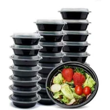 24 oz Plastic 7" Round Small Meal Prep Food Containers with Clear Dome Lids Bulk