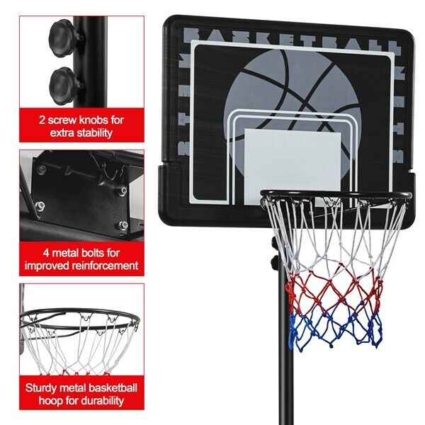 Basketball Hoop, Height Adjustable Pole with Roller Base, Black, 1