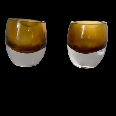Vintage Heavy Votive Cups Amber Cased Clear Iridescent Unbranded Set Of Two