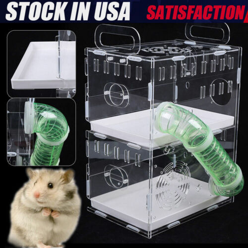 Deluxe 2-Levels Acrylic Hamster Palace Mouse Habitat Gerbil Home Cage Rat House - Picture 4 of 12