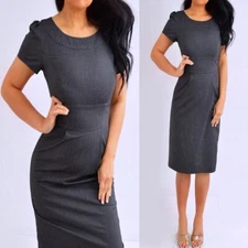 ADRIENNE VITTADINI Gray Short Sleeve Sheath Pencil Dress Size 4 S Small