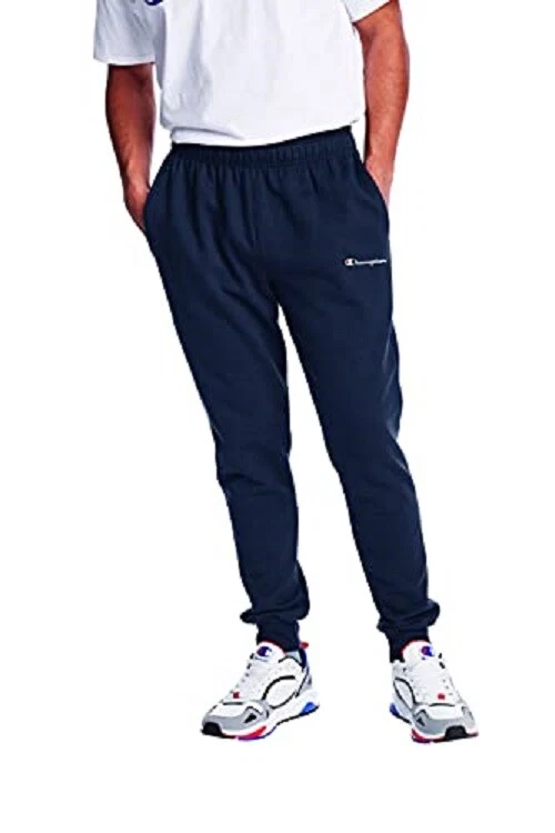 NEW Champion Men's NAVY Powerblend Fleece Joggers Logo Left Hip (PICK YOUR SIZE)
