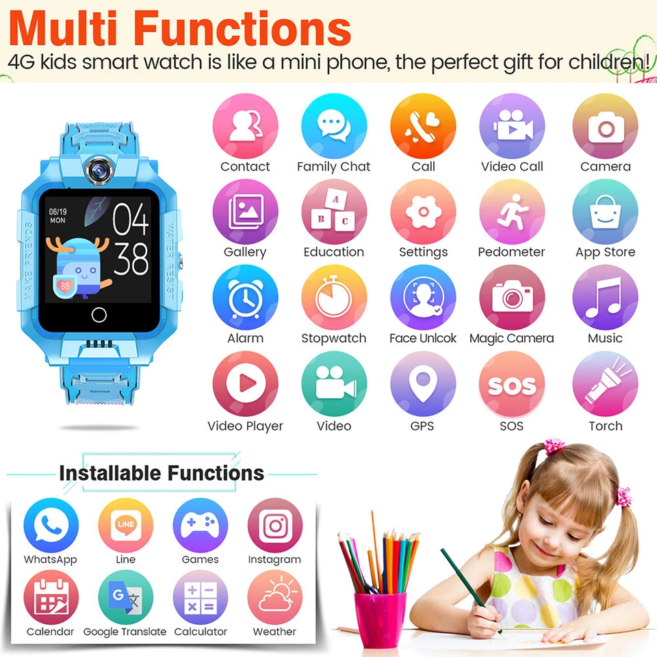 Kids 4G Smart Watch Dual Camera 360° Rotating Video Call SOS GPS LBS Anti-lost - Image 3 of 4