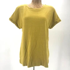 LOFT Top Womens Small Mustard Yellow Short Sleeve 100% Slub Cotton Terry Knit