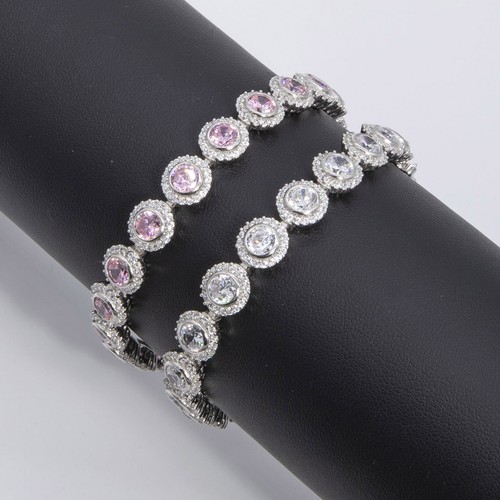 Round-Cut Bezel Tennis Bracelet White Sterling Silver 925 - Picture 3 of 9