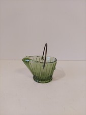 Vintage Green Glass Coal Bucket Ashtray Toothpick Holder