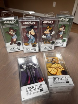 6 FIGPIN Set Mickey Minnie Chip Dale WDW 50th Anniversary & Belle & Maleficent