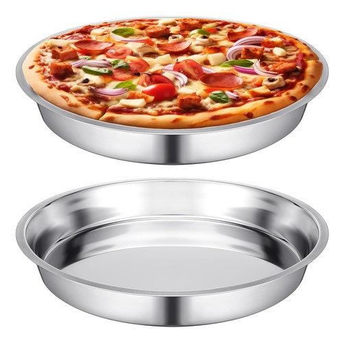 2 Pcs 16 Inch Large Deep Pizza Pans Stainless Steel Pizza Tray Round Oven Tra...