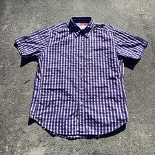 Robert Graham Shirt Mens Large Purple Gingham Short Sleeve Freshly Laundered Tag