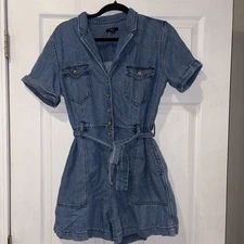 RAILS Denim Romper Size M Buttons Belt Pockets Cuffed Sleeve