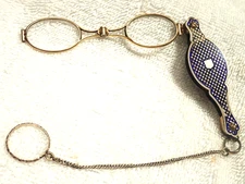 FRENCH ART DECO SILVER COVERED SNAP OUT ENAMELED LORGNETTE WITH  HALLMARKS!