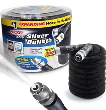 Pocket Hose Silver Bullet 50 ft Turbo Shot Nozzle Multiple Spray Garden Hose