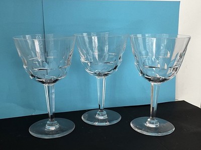 Orrefors Crystal Glasses Bernadotte Wine Water Goblets, set of 3, 6.25  tall.