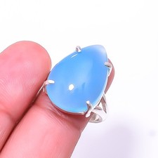 Chalcedony Solitaire 925 Sterling Silver Handmade Ring S.9 R53, Christmas Gift