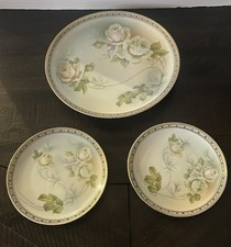 Set 3 WHITE ROSES handpainted PORCELAIN PLATES Johann Seltmann GERMANY pre-1932