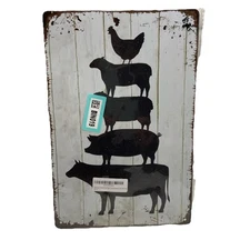 Rustic Metal Tin Farm Animal Sign 11”x8” Cow Pig Lamb Sheep Chicken