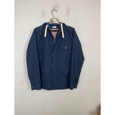 Bridge & Burn Mens Hooded Utility Jacket Navy Blue Pinstripe Lining Medium 2014