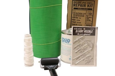 Commercial Inflatable Repair Kit 8 Marble Patches Vinyl Glue Needle Thread Set