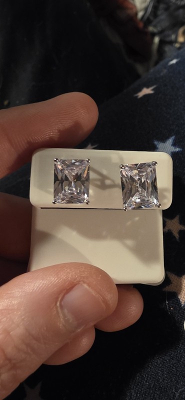 Emerald Cut Clear Crystal Stud Earrings, Sterling Silver Prong Set 