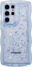 Samsung Galaxy S26 Ultra 5G Case 6.9", Cute Curly Wave Star Glitter Clear Cover