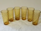 VINTAGE ANCHOR HOCKING AMBER HONEYCOMB TUMBLER SET OF 6
