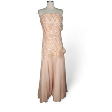 80s Dave and Johnny By Joseph Lara Peach Sequin Chiffon Vintage Gown Size 13/14