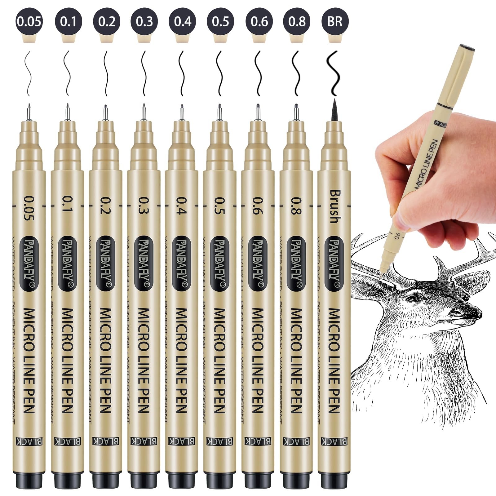 Precision Micro-Line Pens Set of 9 Black Micron Fineliner Ink Pens Waterproof