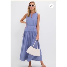 Tuckernuck Charlotte Maxi Dress Blue White Striped Coastal Casual Preppy XS