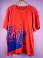 Adidas Originals T Shirt Uomo L Arancione Logo Trifoglio Blu Grafica Cotone Casual