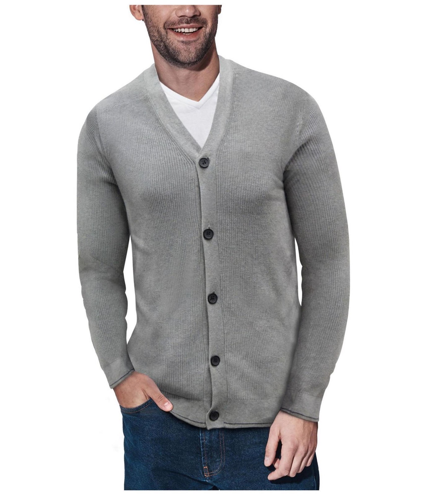 Мужской свитер-кардиган в рубчик XRAY, серый, Средний