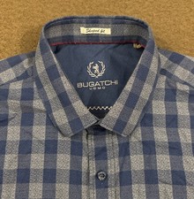 BUGATCHI Mens Blue Gingham Shaped Fit Button Down Shirt Large