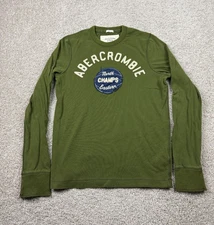 Y2K Abercrombie & Fitch Shirt Men Medium Green Muscle Long Sleeve Spell Out