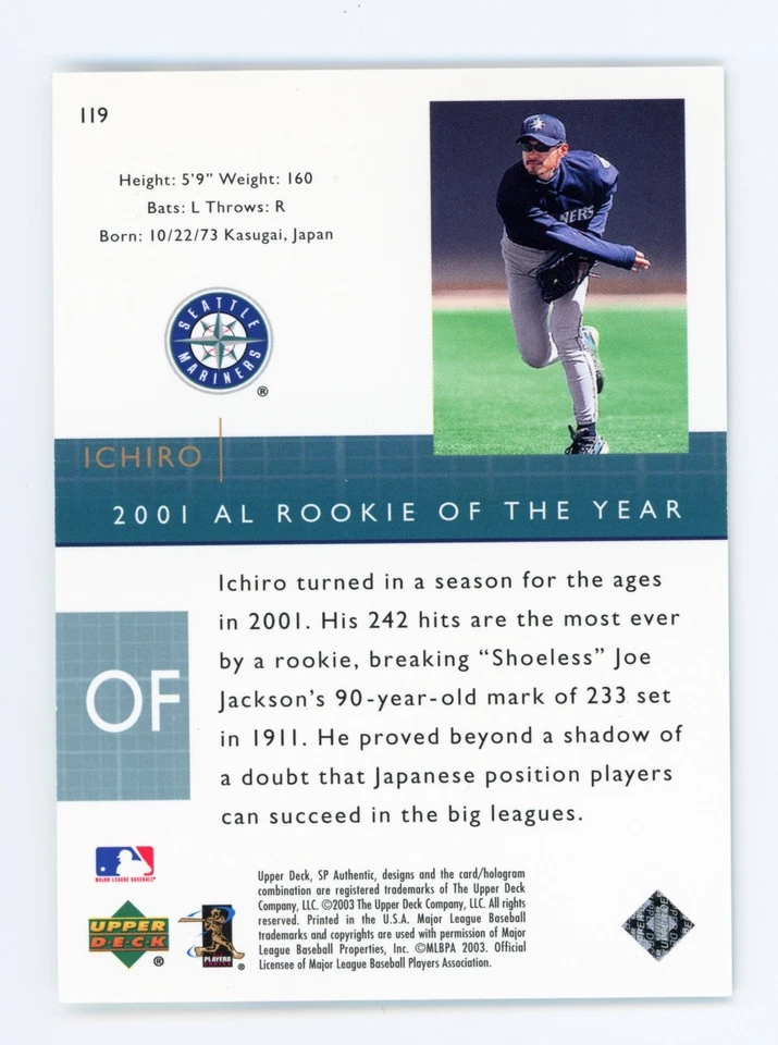2003 SP Authentic 119 Ichiro Rookie Archives 244/2500 Seattle Mariners HOF - Image 2 of 2