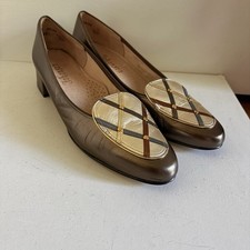 EUC Vintage 50's Johansen Two Tone Metallic Leather Block Heels Pumps Size 11.5
