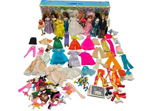 Vintage Topper Dawn Doll Carrying Case blue W/ 8 Friends, Clothes, Accessories