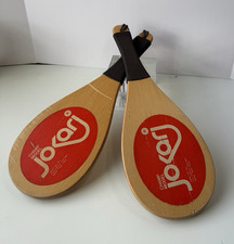 Jokari Champ Model Wooden Paddle Ball Set Pair w/ Wrist Lanyards